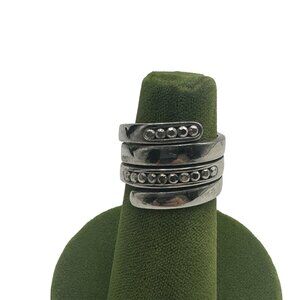 Multi Band Silver Tone Rhinestone Open Wrap Ring Adjustable Elegant Design